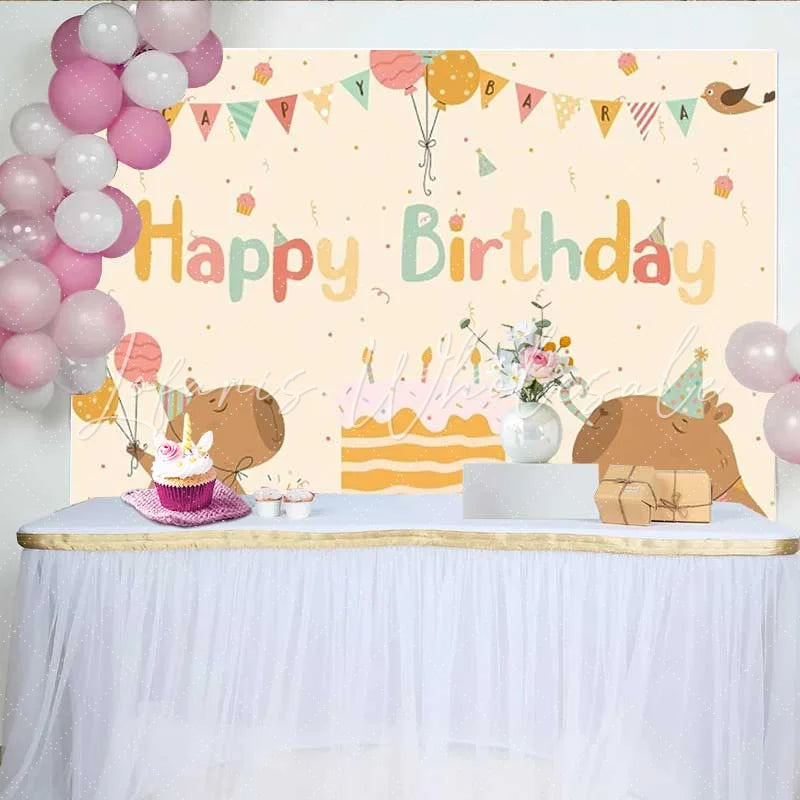 Lofaris Happy Birthday Capybara Backdrop Cute Animal and Cake Party Background for Kids Birthday