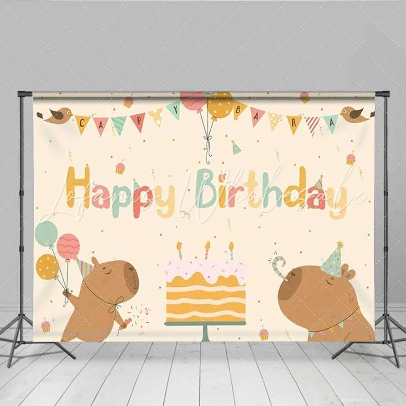 Lofaris Happy Birthday Capybara Backdrop Cute Animal and Cake Party Background for Kids Birthday