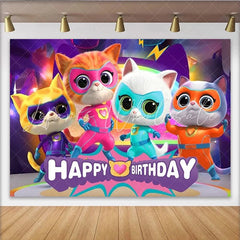 Lofaris Happy Birthday Superhero Cats Backdrop Kitten Super Team Banner Cartoon Animals Party Supplies for Kids Birthday