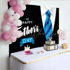 Lofaris Happy Father’s Day Backdrop with Blue Striped Tie and White Shirt Collar Elegant Photography Background for Celebration