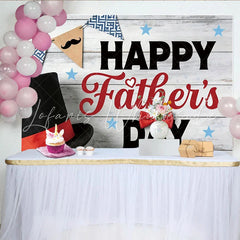 Lofaris Happy Father’s Day Backdrop with White Wood Top Hat and Bow Tie Elegant Mustache Banner Photography Background for Dad’s Party