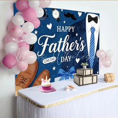 Lofaris Happy Fathers Day Backdrop with Blue Suit Striped Tie and Gift Box Elegant Party Decor for Dad’s Celebration and Studio Photography