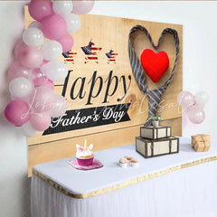 Lofaris Happy Fathers Day Backdrop with Rustic Wood American Flag Stars and Striped Tie Heart Photography Background