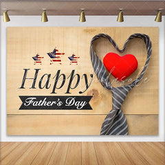 Lofaris Happy Fathers Day Backdrop with Rustic Wood American Flag Stars and Striped Tie Heart Photography Background