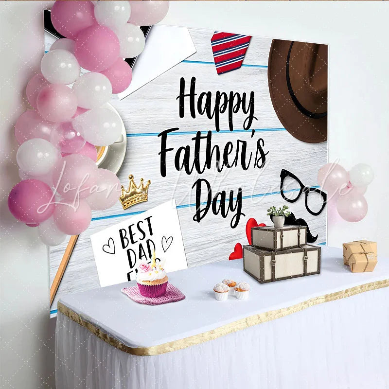 Lofaris Happy Fathers Day Backdrop with Tie Hat and Coffee for Dad Celebration Best Dad Ever Background for Photoshoot