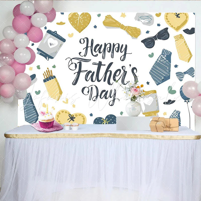 Lofaris Happy Fathers Day Backdrop with Ties and Sunglasses Doodle Style Photo Background for Celebration Party