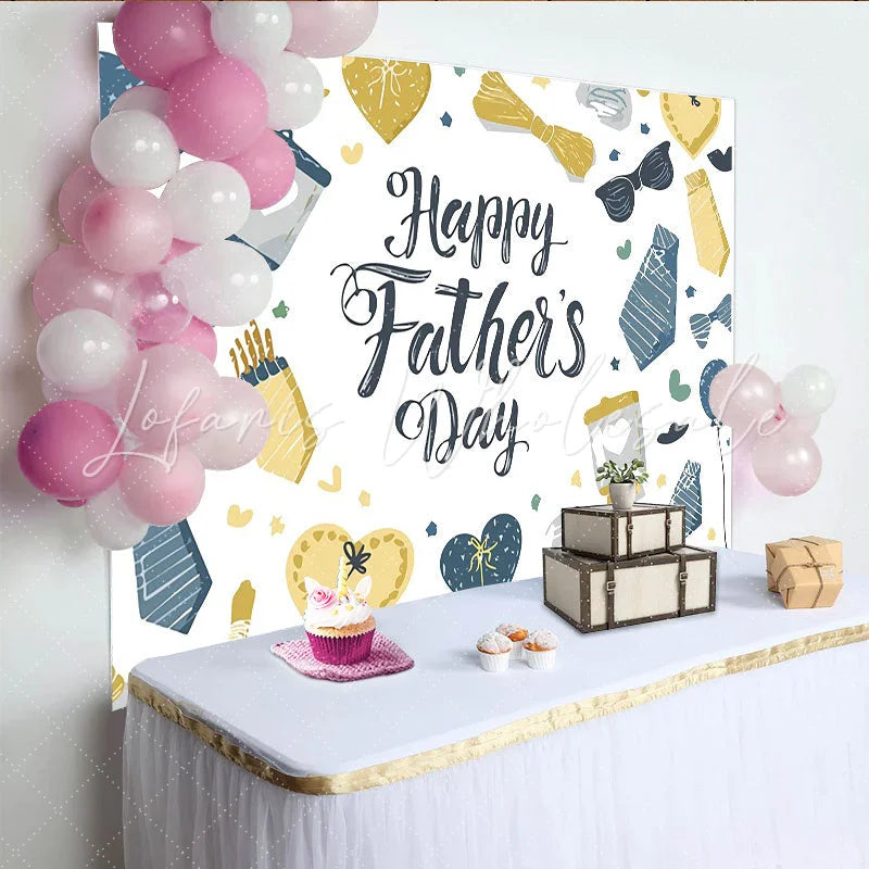 Lofaris Happy Fathers Day Backdrop with Ties and Sunglasses Doodle Style Photo Background for Celebration Party