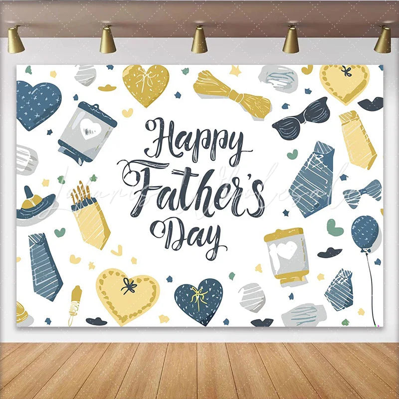 Lofaris Happy Fathers Day Backdrop with Ties and Sunglasses Doodle Style Photo Background for Celebration Party