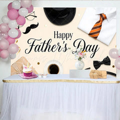 Lofaris Happy Fathers Day Backdrop with Top Hat Striped Tie and Gift Box Elegant Background for Celebration Party Decor