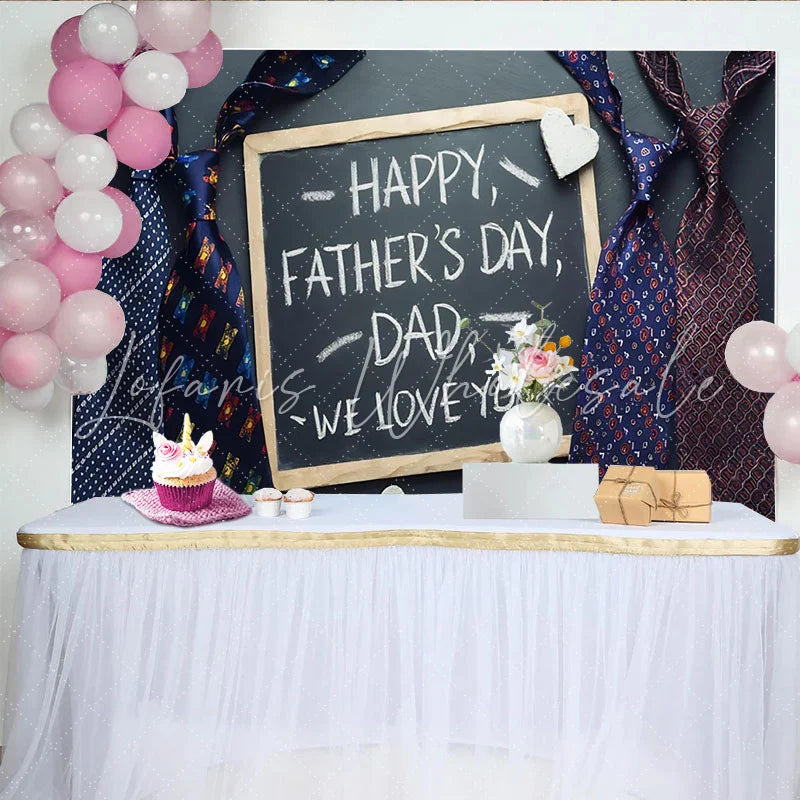 Lofaris Happy Fathers Day Dad Chalkboard Backdrop with Ties and Hearts Elegant Photography Background for Family Celebration