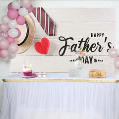 Lofaris Happy Fathers Day Photography Backdrop with Hat Tie and Red Heart White Wood Background for Celebration Party Decor