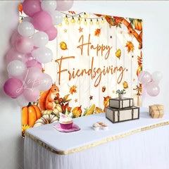 Lofaris Happy Friendsgiving Thanksgiving Backdrop with Autumn Leaves and Pumpkins Festive Harvest Party Decor for Dinner Celebration