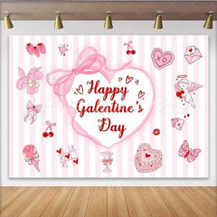 Lofaris Happy Galentine Day Backdrop Pink Striped Hearts and Cupid Party Decoration for Women