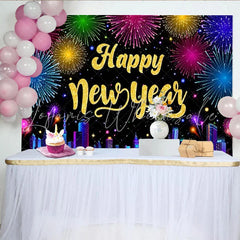 Lofaris Happy New Year Celebration Backdrop Colorful Night Sky Lights City Skyline Background New Year Eve Party Decoration