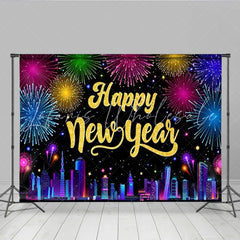 Lofaris Happy New Year Celebration Backdrop Colorful Night Sky Lights City Skyline Background New Year Eve Party Decoration