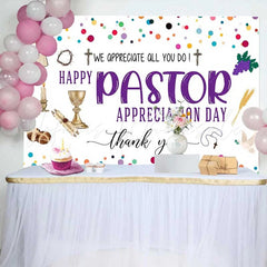 Lofaris Happy Pastor Appreciation Day Backdrop Colorful Confetti with Religious Icons for Church Party