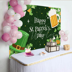 Lofaris Happy St. Patrick’s Day Backdrop Green Top Hat and Beer Mug with Gold Coins Clover Decor