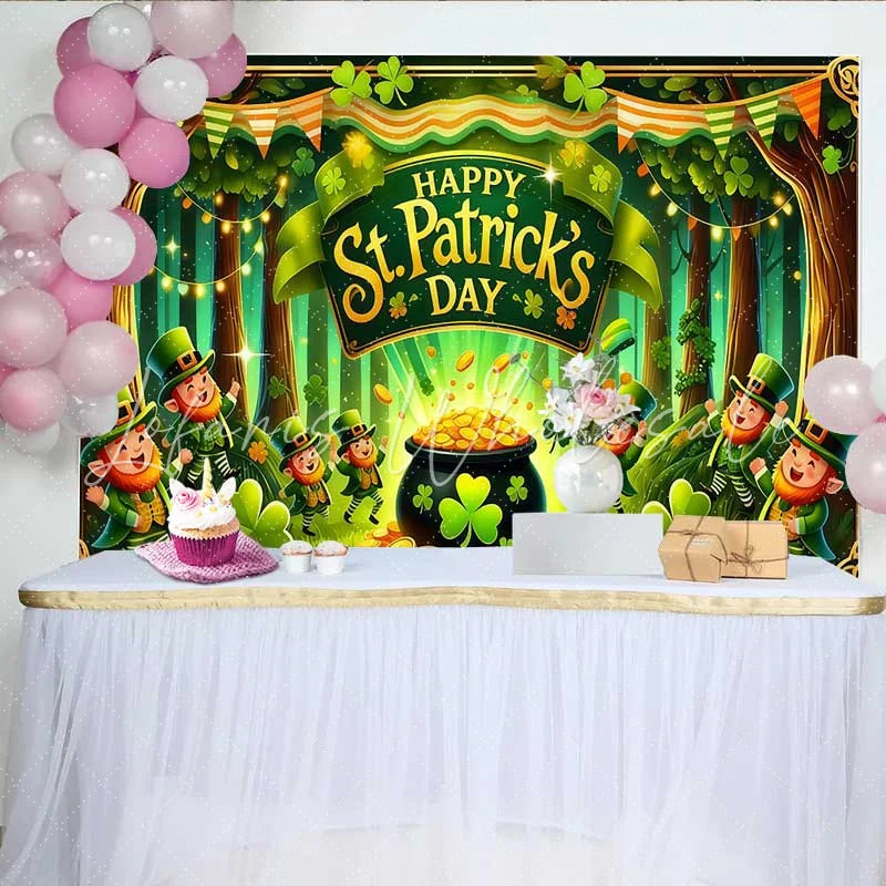 Lofaris Happy St Patricks Day Backdrop Lucky Leprechauns and Pot of Gold Party Banner