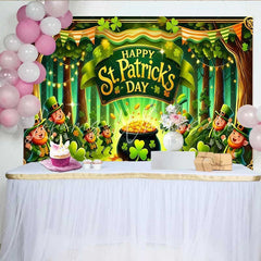 Lofaris Happy St Patricks Day Backdrop Lucky Leprechauns and Pot of Gold Party Banner