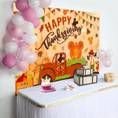 Lofaris Happy Thanksgiving Backdrop Fall Harvest Pumpkin Truck Background for Party Cartoon Mouse Maple Leaves Photo Booth