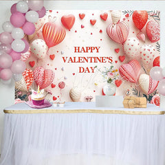 Lofaris Happy Valentine’s Day Party Backdrop with Red Heart Balloons Pink Roses and Romantic Ribbon Decor