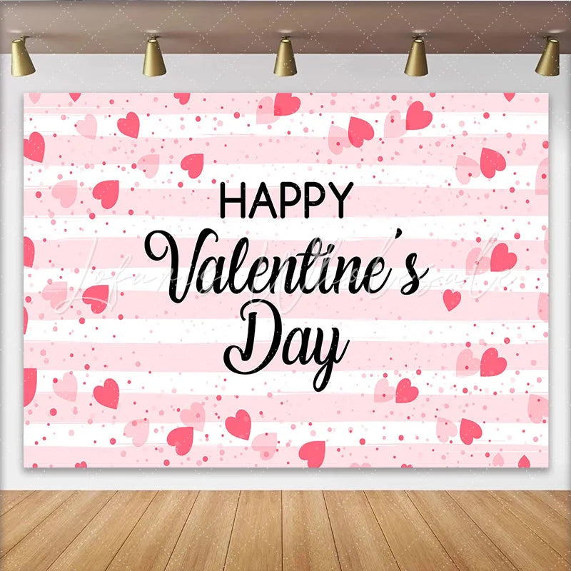 Lofaris Happy Valentines Day Backdrop Pink Stripes and Floating Hearts Romantic Anniversary Party Banner