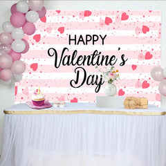Lofaris Happy Valentines Day Backdrop Pink Stripes and Floating Hearts Romantic Anniversary Party Banner