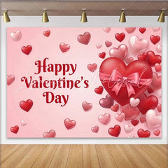 Lofaris Happy Valentine’s Day Party Backdrop with Red and Pink Hearts and Bow Romantic Love Celebration Decor