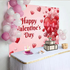 Lofaris Happy Valentine’s Day Party Backdrop with Red and Pink Hearts and Bow Romantic Love Celebration Decor