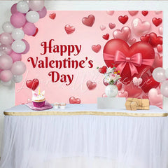 Lofaris Happy Valentine’s Day Party Backdrop with Red and Pink Hearts and Bow Romantic Love Celebration Decor