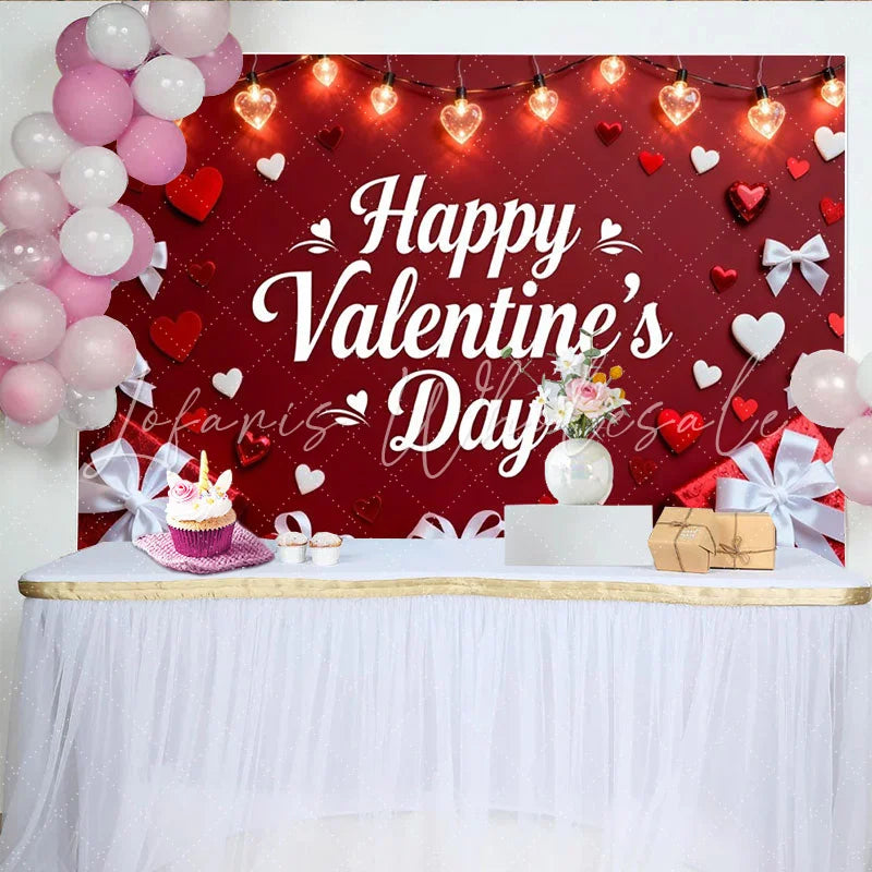 Lofaris Happy Valentine’s Day Red and White Hearts and Gift Boxes Party Backdrop Romantic Love Celebration Decor