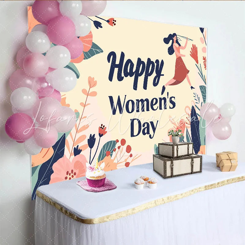 Lofaris Happy Women Day Floral Garden Backdrop International Woman Celebration Party Decor