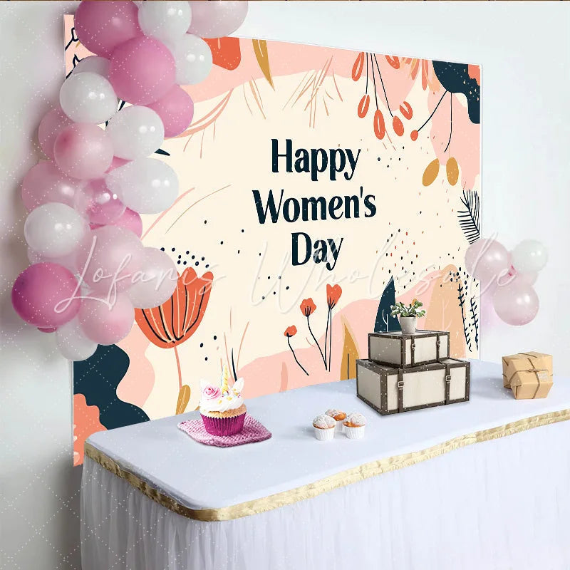 Lofaris Happy Womens Day Abstract Botanical Backdrop Modern Earth Tone Party Decor Artistic Floral Celebration Background