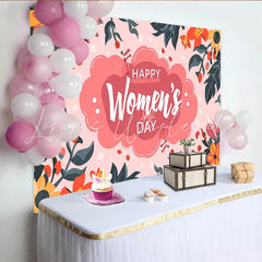 Lofaris Happy Womens Day Backdrop Vibrant Pink Cloud and Floral Border International Womens Day Banner