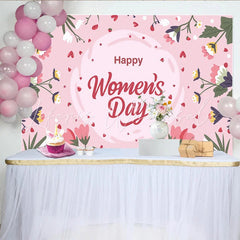 Lofaris Happy Womens Day Delicate Wildflower Backdrop Soft Pink Spring Party Decor Floral Celebration Background