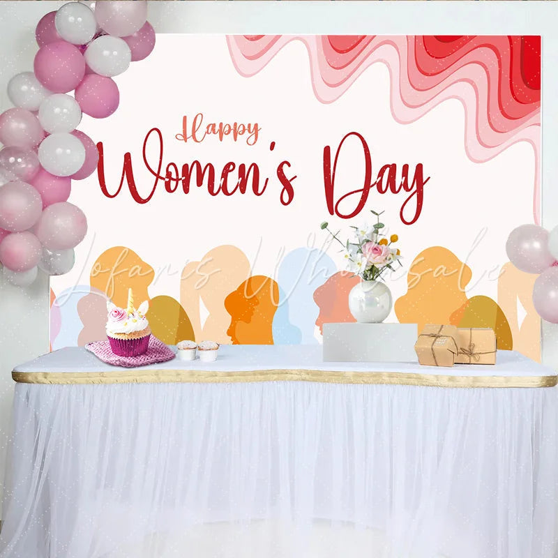 Lofaris Happy Womens Day Diverse Silhouettes Backdrop Modern Abstract Party Decor Celebrate Women Celebration Background