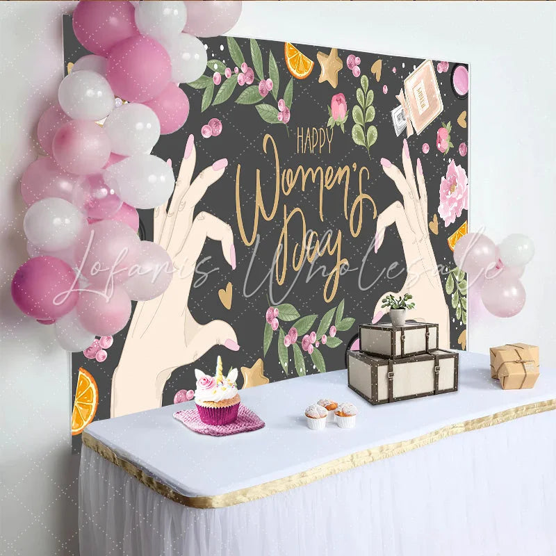 Lofaris Happy Womens Day Hands Heart and Lifestyle Backdrop Feminine Glamour Party Decor Celebrate Women Background
