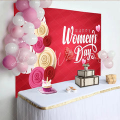 Lofaris Happy Womens Day Paper Cut Roses Backdrop Elegant Red Floral Party Decor 3D Flower Celebration Background