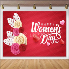 Lofaris Happy Womens Day Paper Cut Roses Backdrop Elegant Red Floral Party Decor 3D Flower Celebration Background