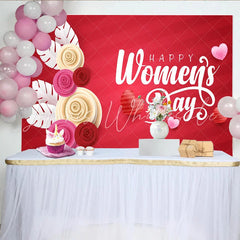 Lofaris Happy Womens Day Paper Cut Roses Backdrop Elegant Red Floral Party Decor 3D Flower Celebration Background