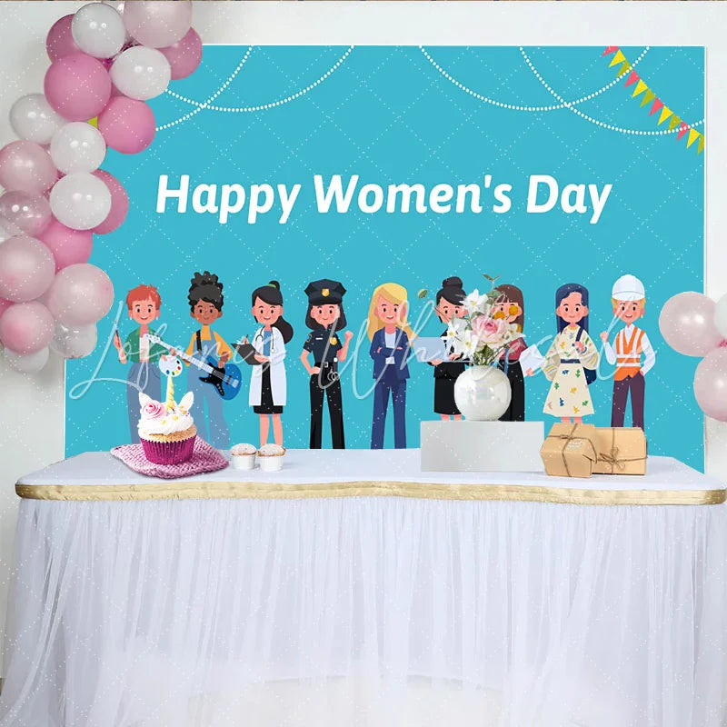 Lofaris Happy Womens Day Photography Backdrop Professional Women Cartoon Photo Background
