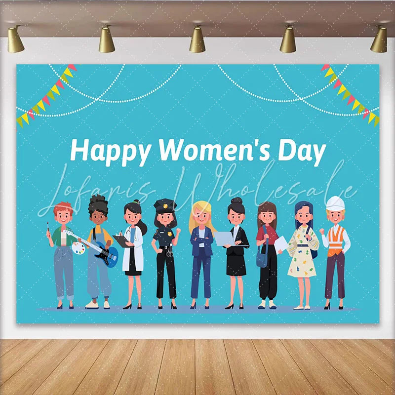 Lofaris Happy Womens Day Photography Backdrop Professional Women Cartoon Photo Background