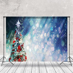 Lofaris Hazy Light Blue Bokeh Christmas Tree Backdrop