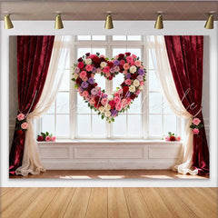 Lofaris Heart Shaped Rose Wreath Party Backdrop Elegant Floral Window Decor for Wedding and Anniversary