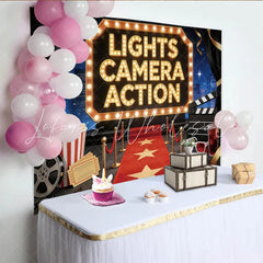 Lofaris Hollywood Movie Premiere Birthday Backdrop Lights Camera Action Red Carpet Gold Star Theme for Party Photo Booth