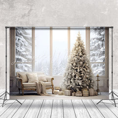 Lofaris Holy White Sofa Xmas Trees Window Christmas Backdrop