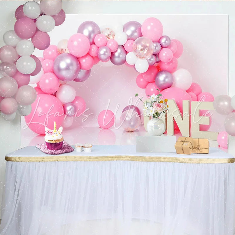 Lofaris Hot Pink Balloon Garland First Birthday Cake Smash Backdrop ONE Wooden Sign Girl Party Background Studio