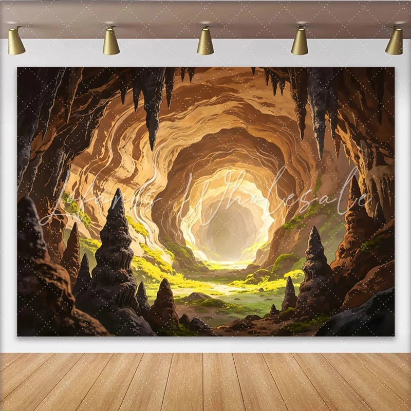 Lofaris Illuminated Cave Photography Backdrop with Stalactites Natural Scenery Background for Studio Photoshoot
