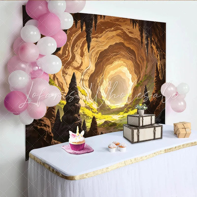 Lofaris Illuminated Cave Photography Backdrop with Stalactites Natural Scenery Background for Studio Photoshoot