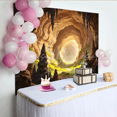 Lofaris Illuminated Cave Photography Backdrop with Stalactites Natural Scenery Background for Studio Photoshoot